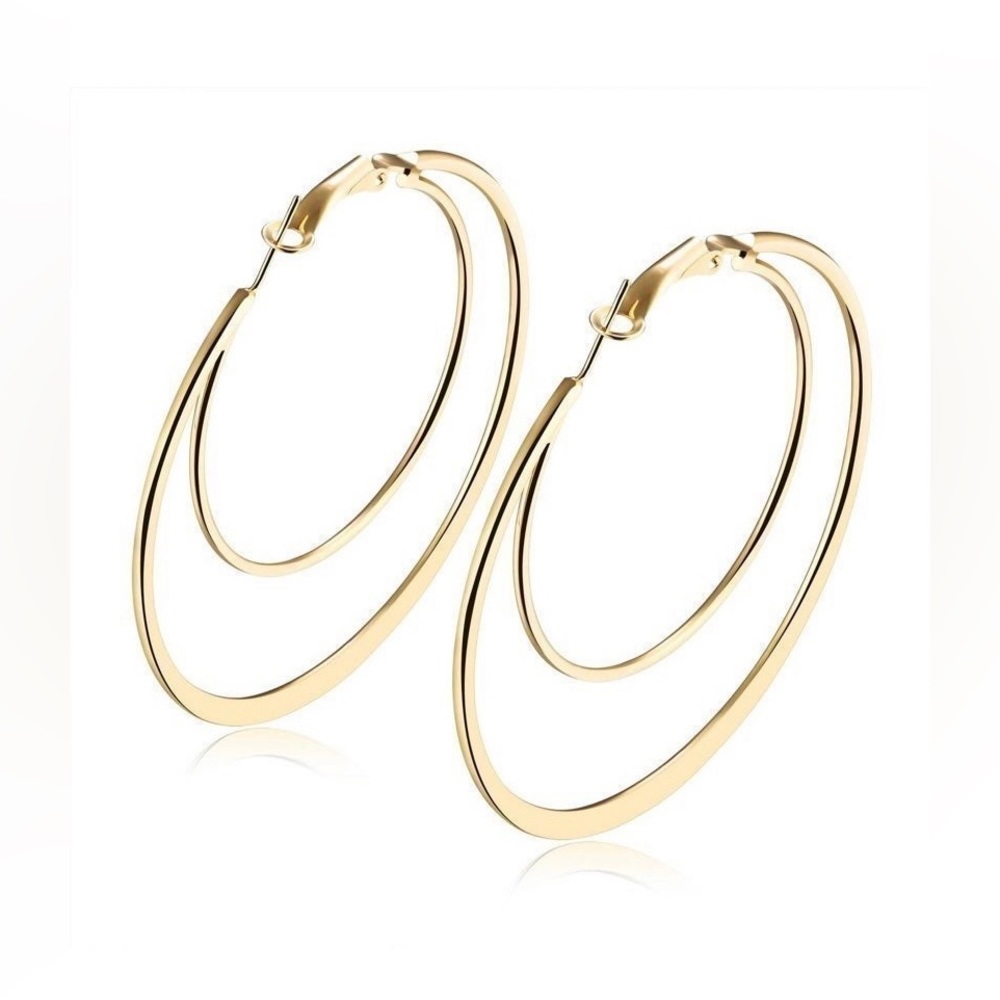 60mm 14k Gold Plated Unique Flattened Hoop Earrings